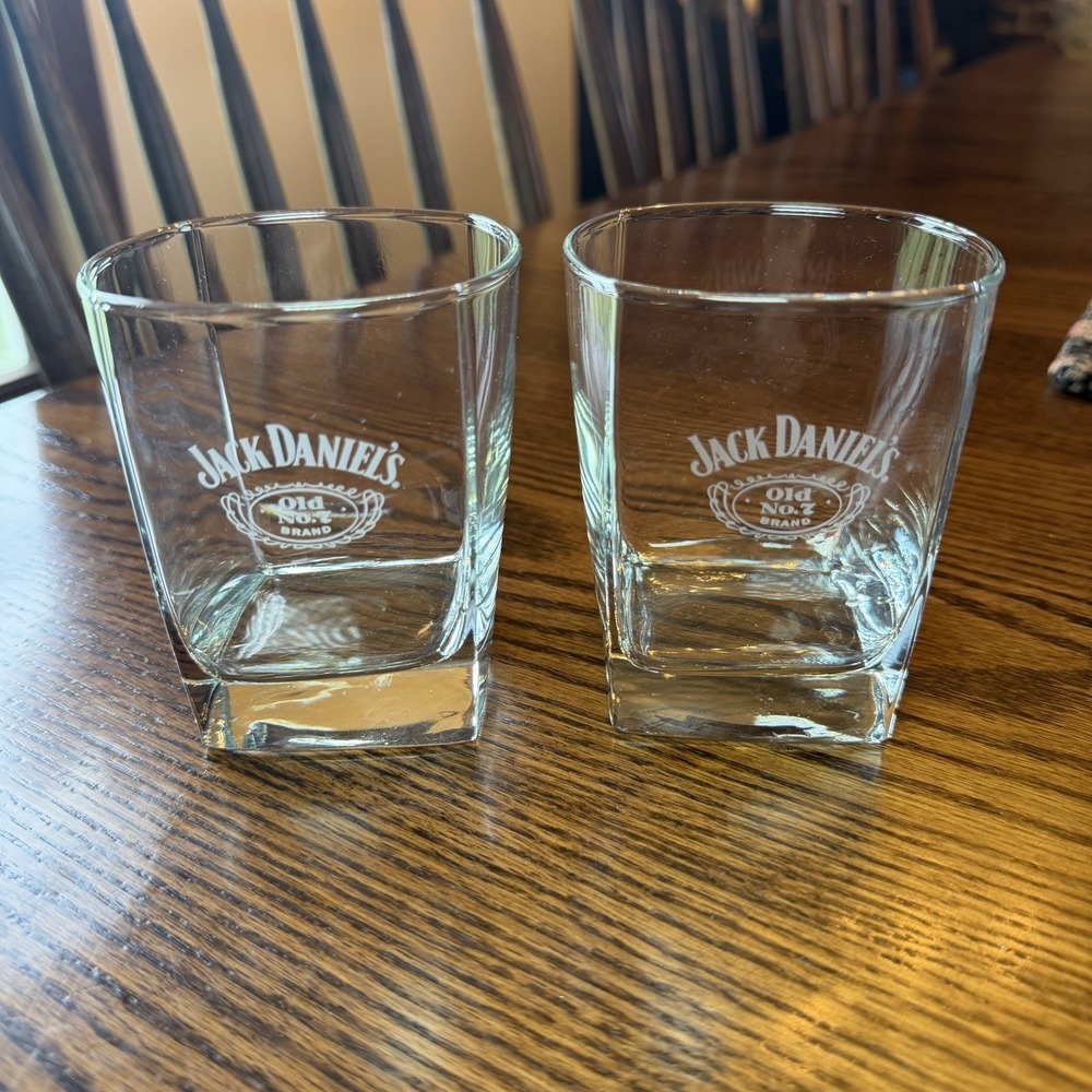 Vintage - Etched - Jack Daniels Old No. 7 Brand - Square Logo Glasses Set of 2